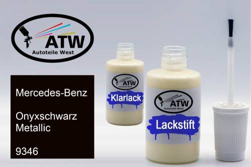 Mercedes-Benz, Onyxschwarz Metallic, 9346: 20ml Lackstift + 20ml Klarlack - Set, von ATW Autoteile West.